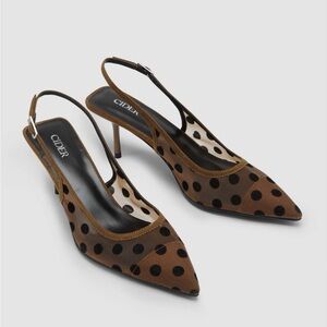 Cider Brown and Black Polka Dot Mesh Slingback Heels